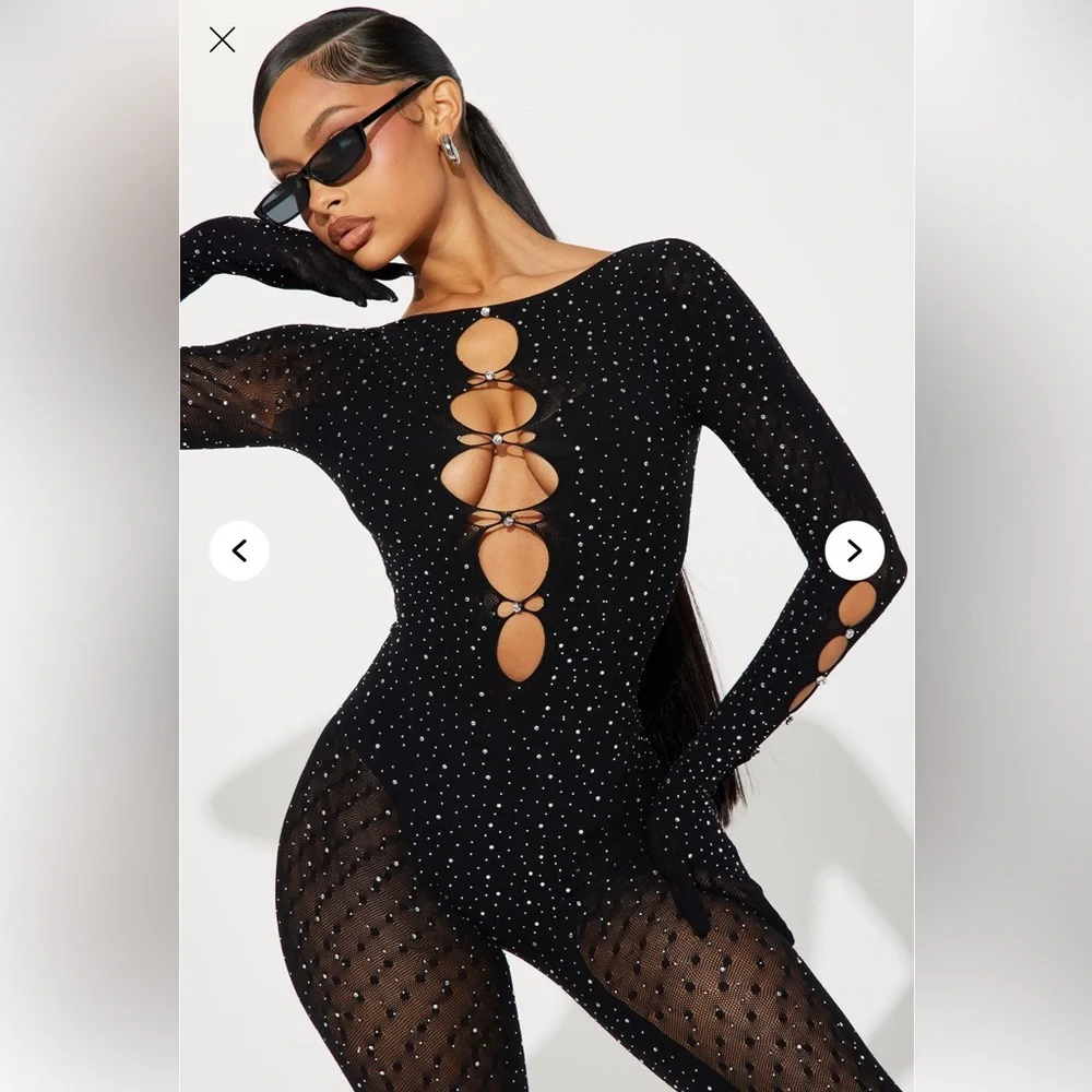 Black Rhinestone Bodysuit - Picture 2 of 5